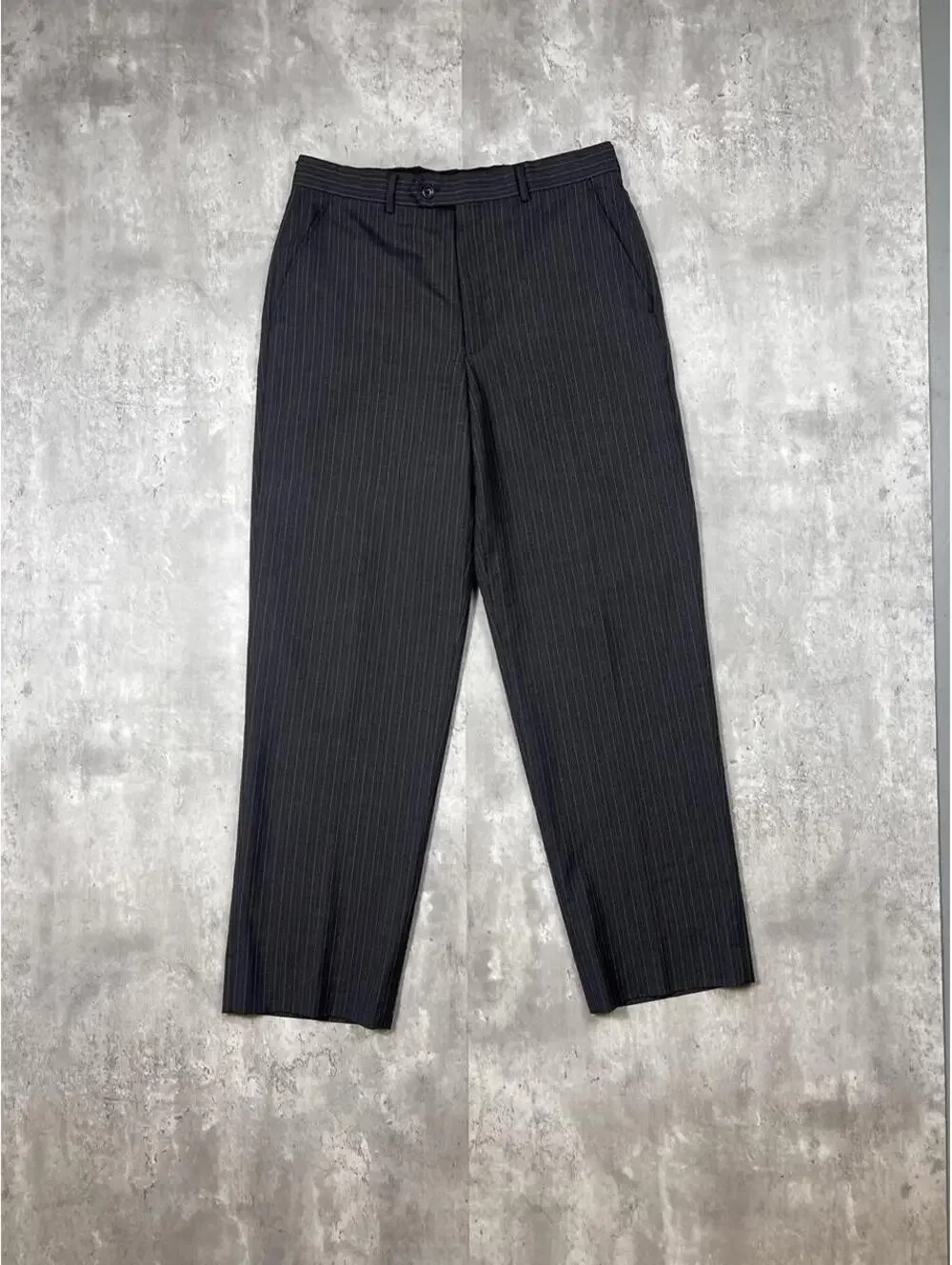 Vintage Pinstripe Dress Pants Charcoal Grey Pleated Trousers Tailored